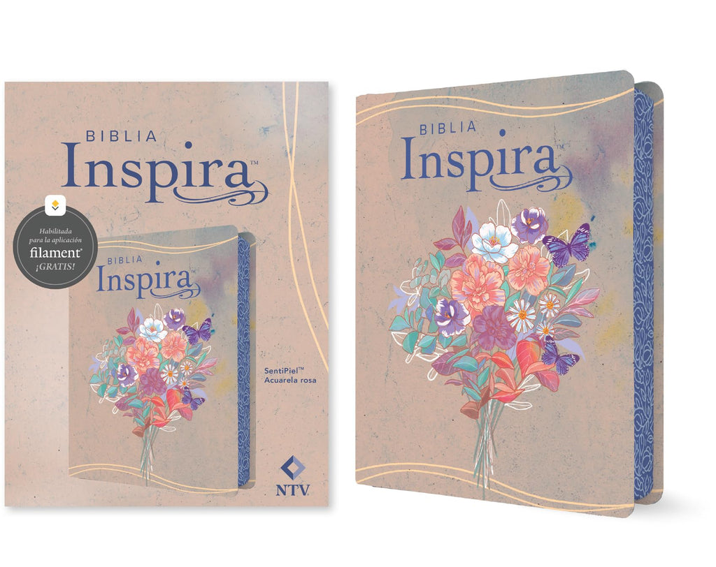 Biblia Inspira NTV, compatible APP Filament (SentiPiel, Acuarela rosa)