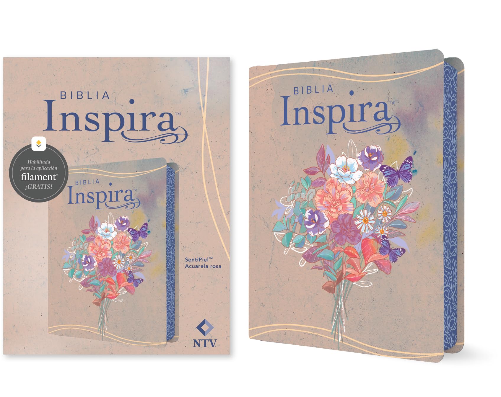 Biblia Inspira NTV, compatible APP Filament (SentiPiel, Acuarela rosa)