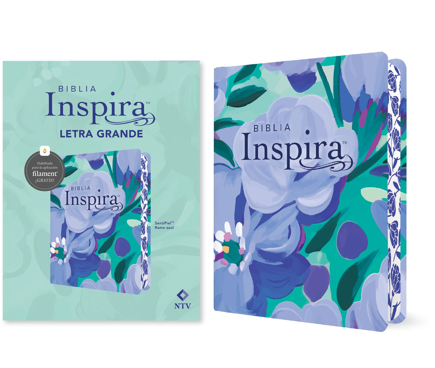 Biblia Inspira NTV, letra grande, compatible APP Filament (SentiPiel, Ramo azul)